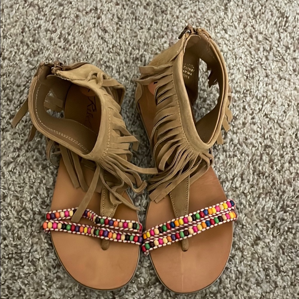 Rebels Tan Sandals with Fringe and Beadwork
